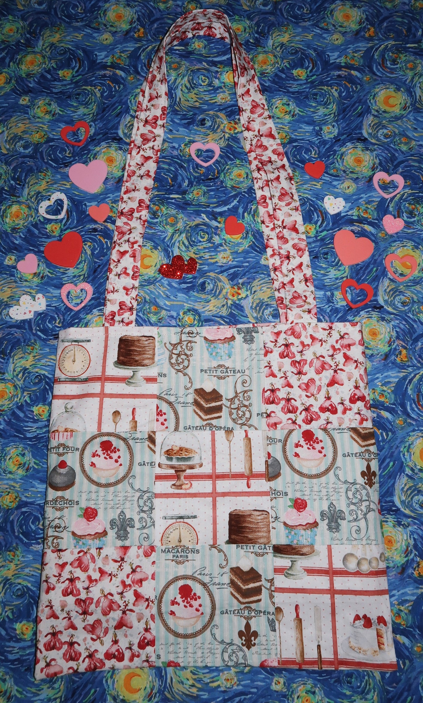love's bakery - reversible patchwork tote bag