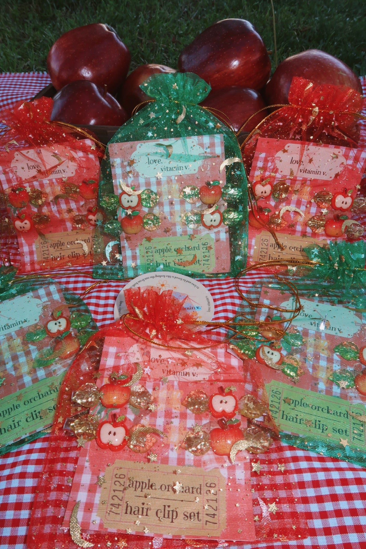 apple orchard hair clip set