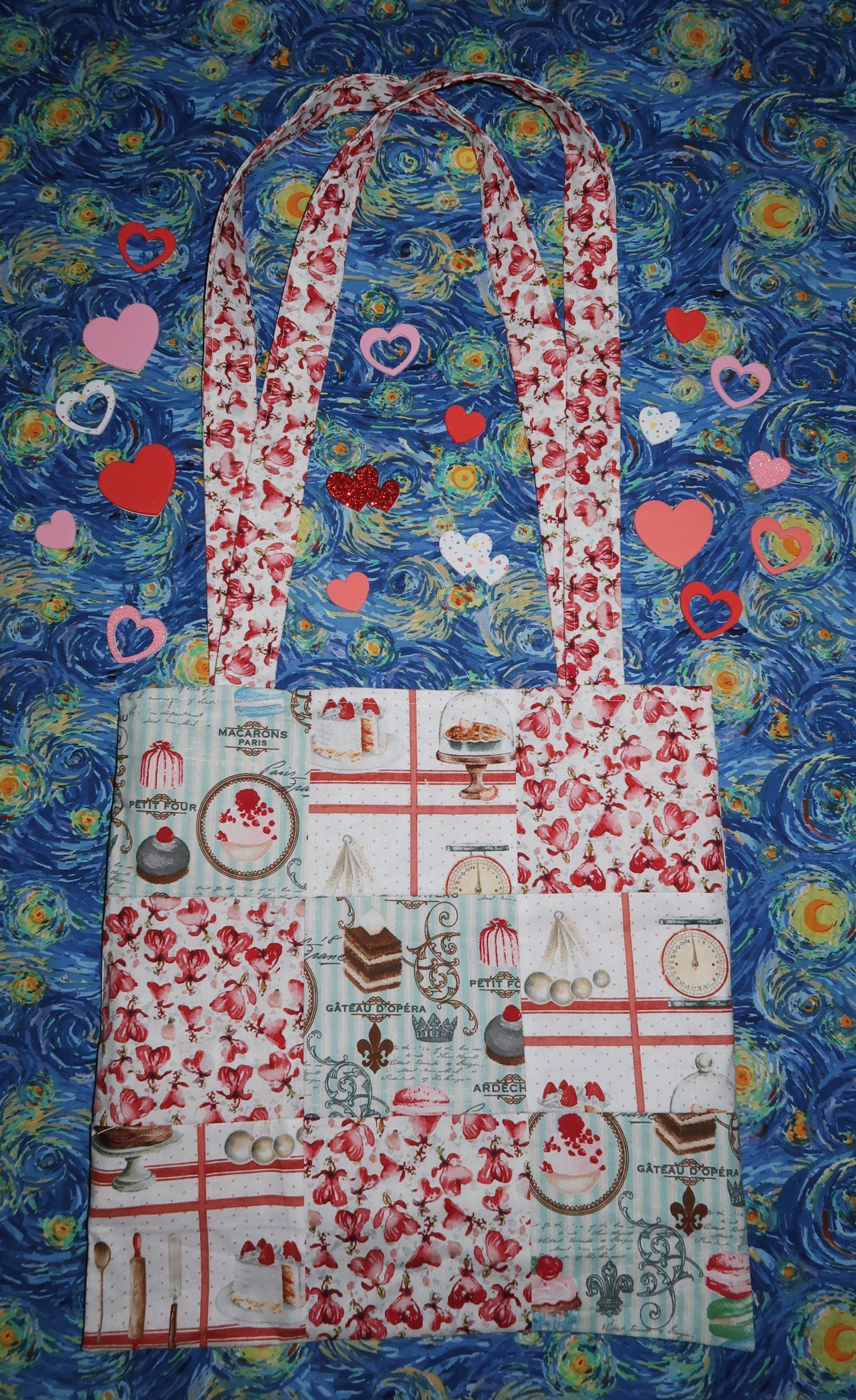 love's bakery - reversible patchwork tote bag