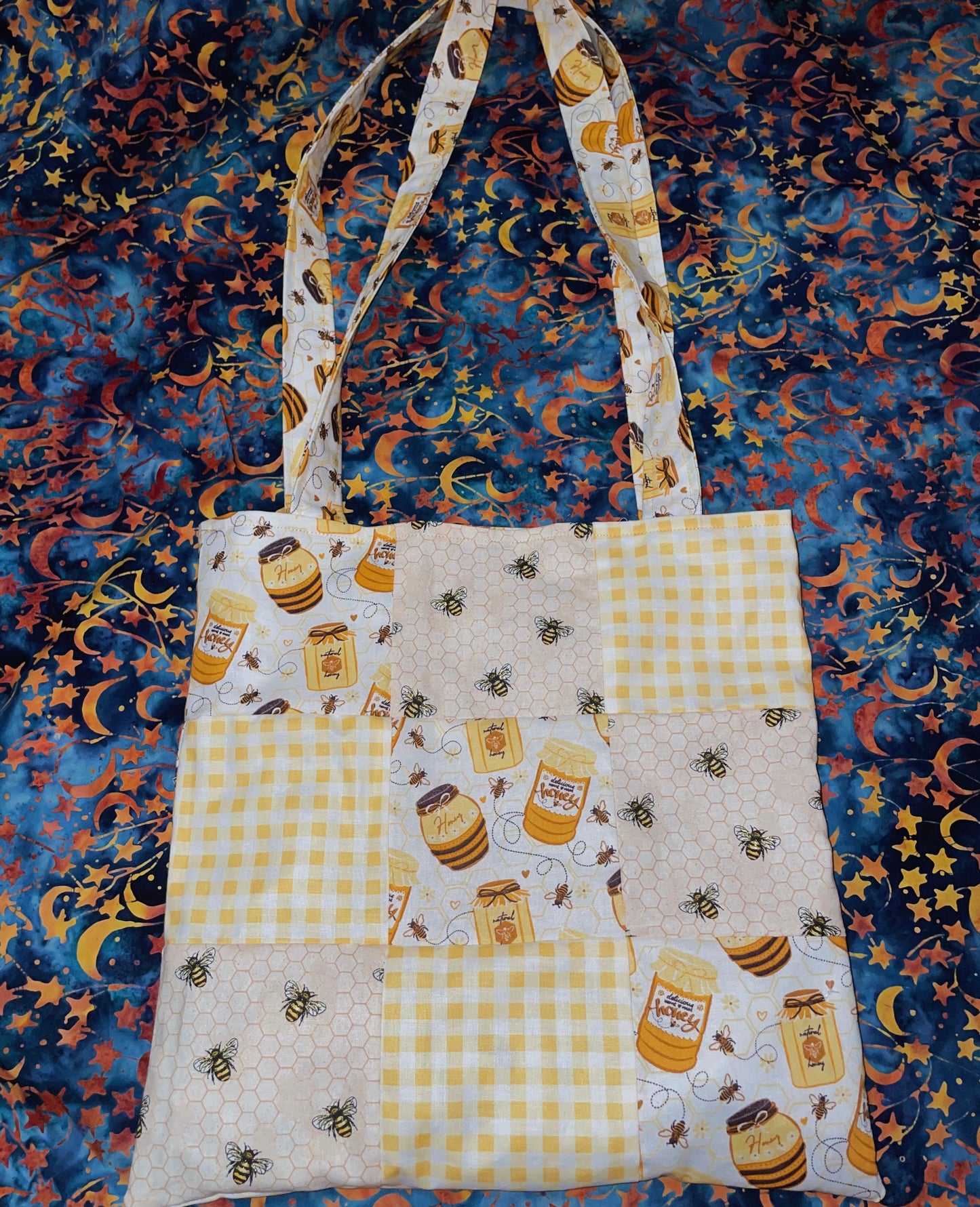 sweet honeybees reversible patchwork tote bag