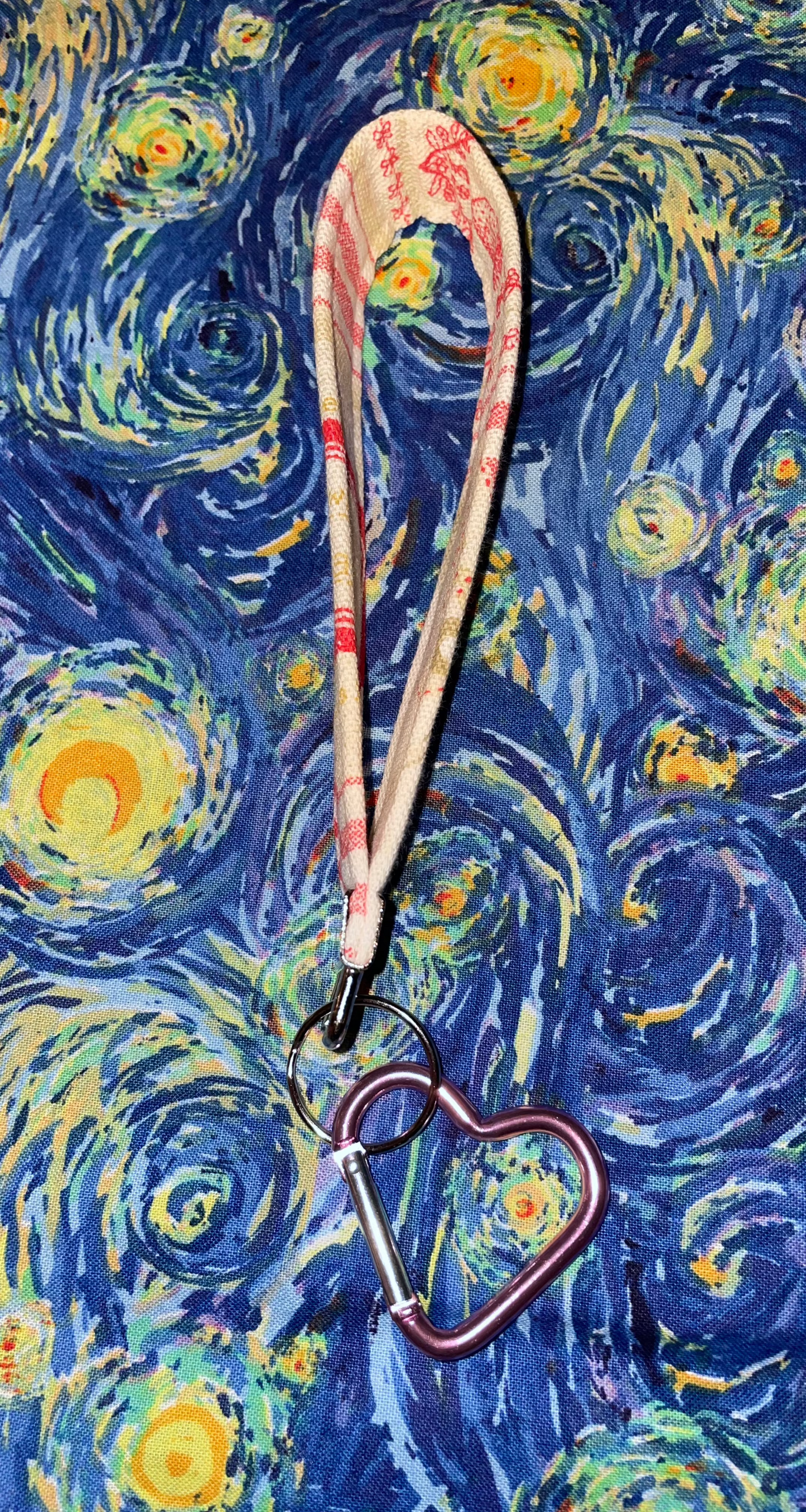strawberry recipe keychain fob + heart carabiner (recycled fabric!)