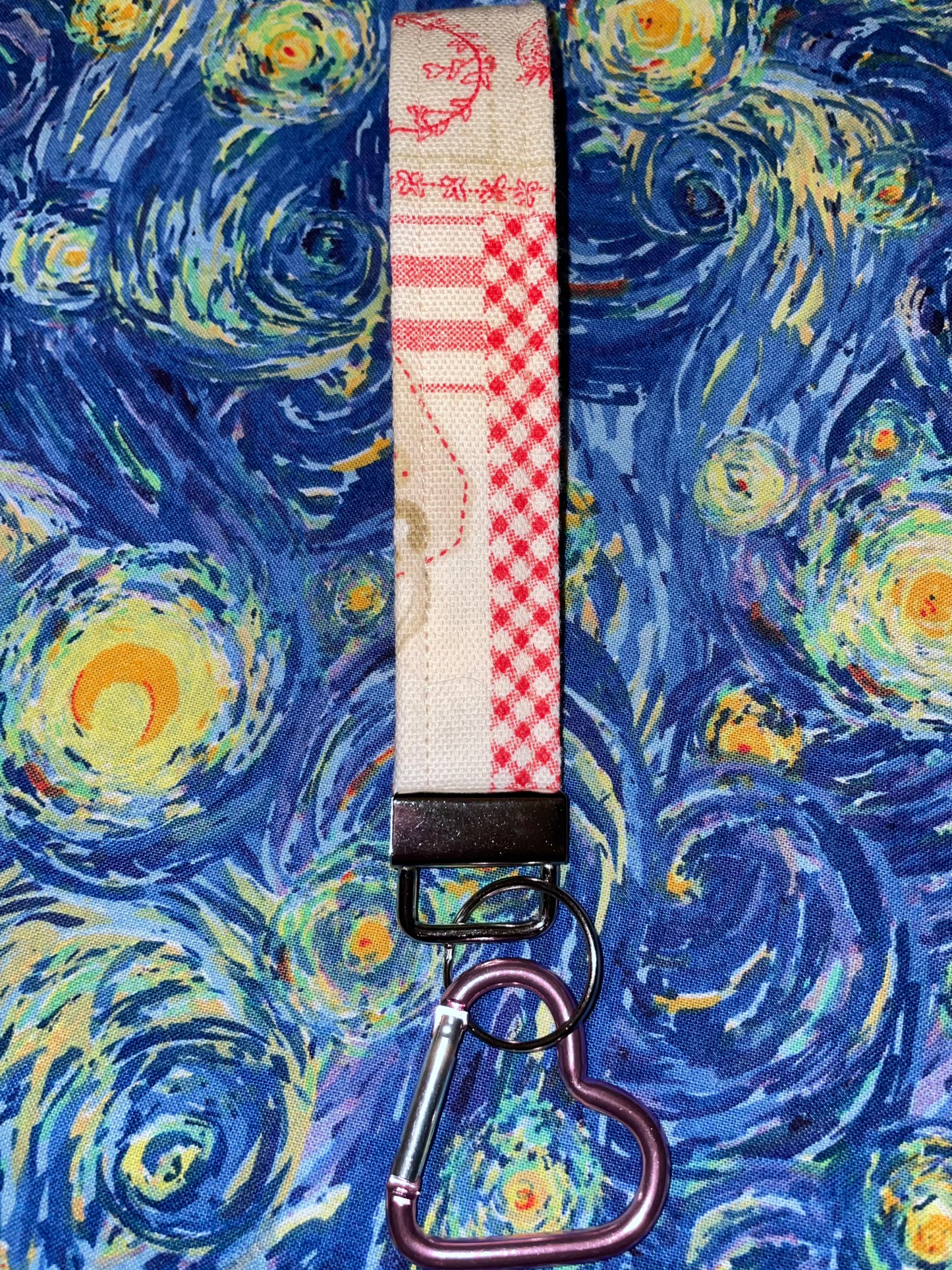 strawberry recipe keychain fob + heart carabiner (recycled fabric!)