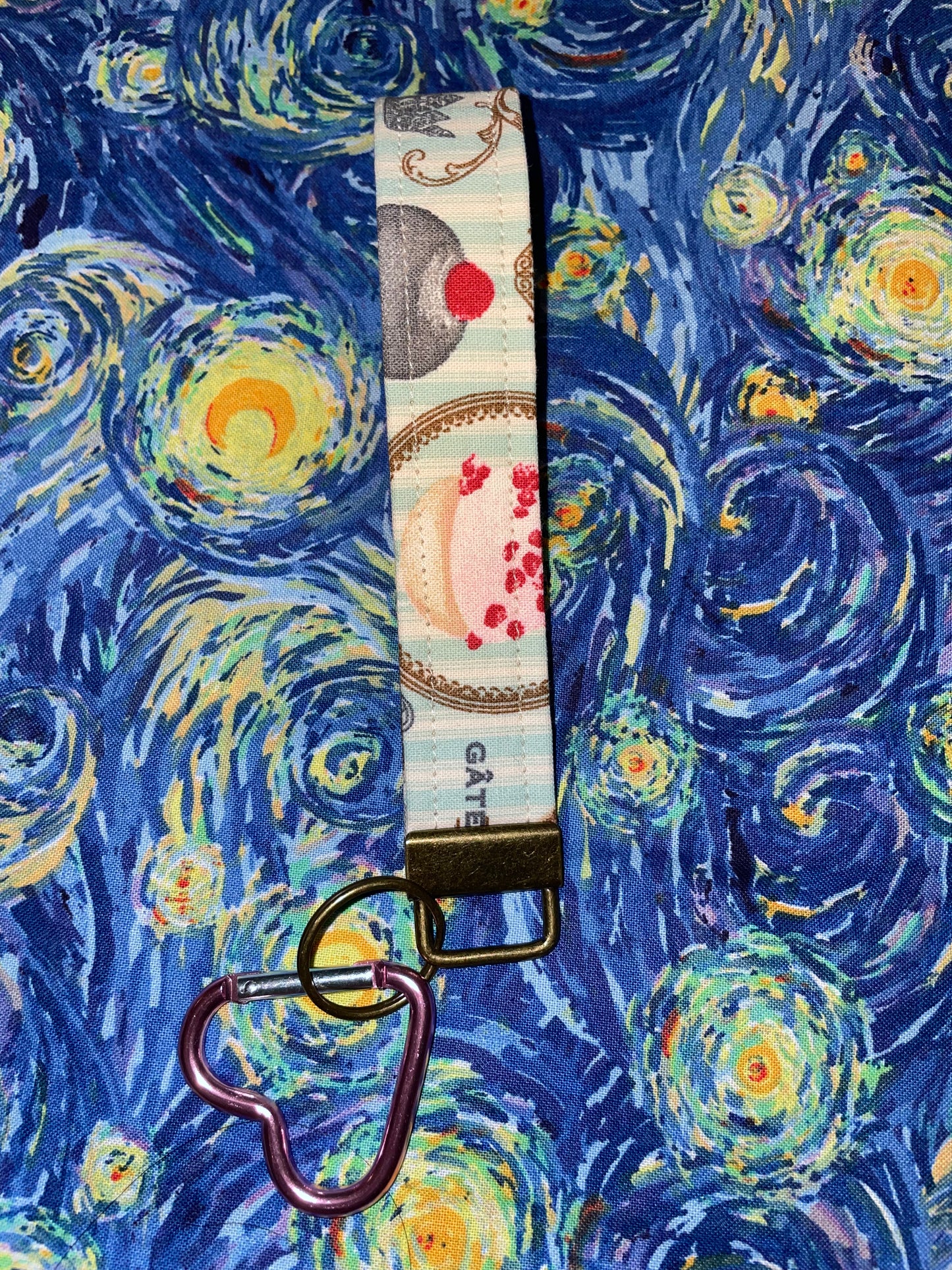 french desserts keychain fob + heart carabiner (recycled piece!)