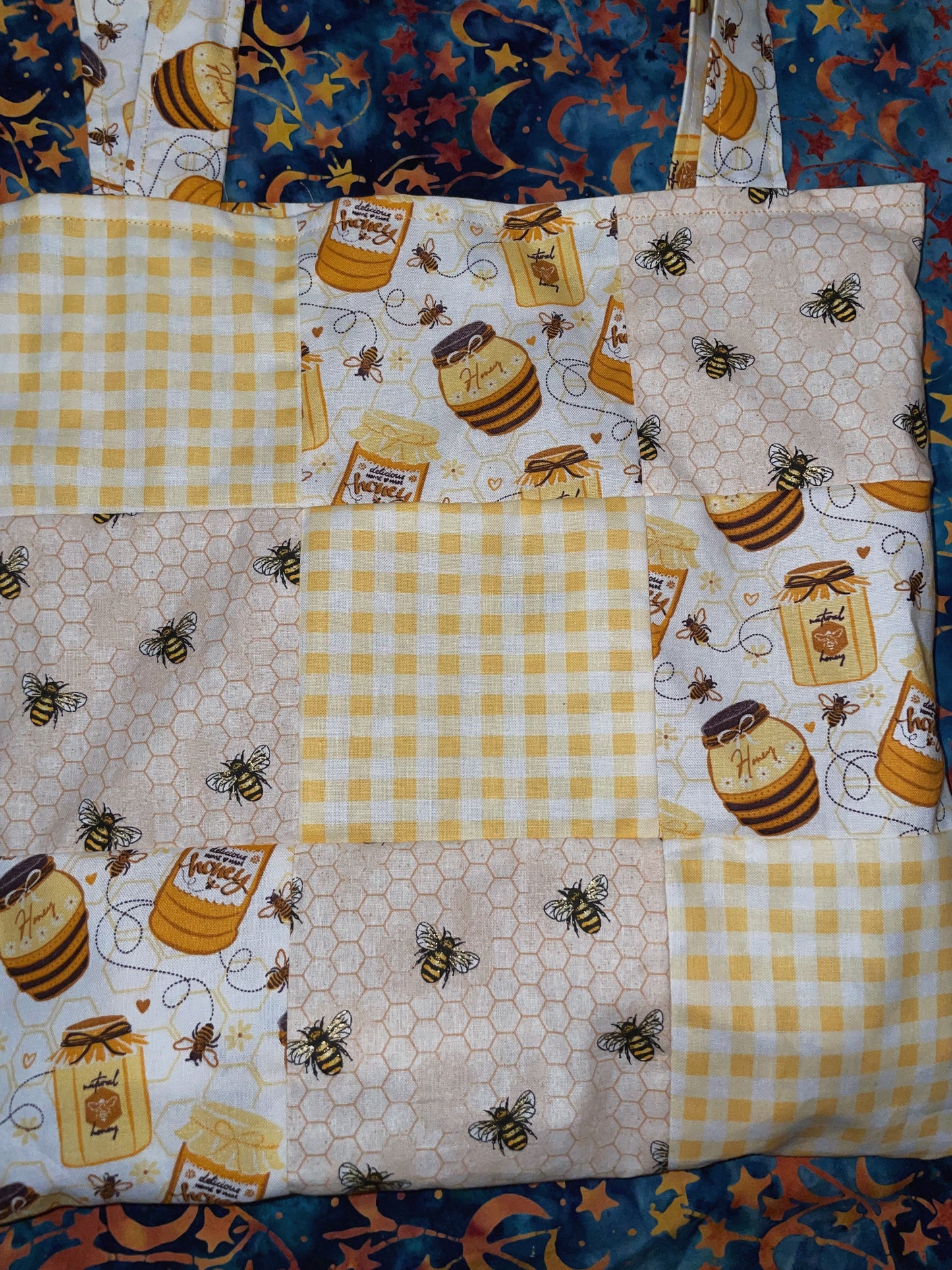 sweet honeybees reversible patchwork tote bag