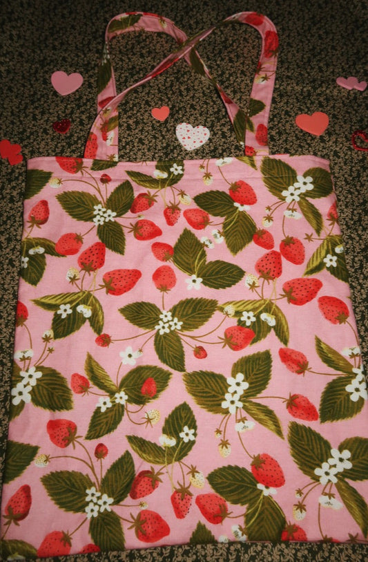 baby pink strawberries - fleece tote bag