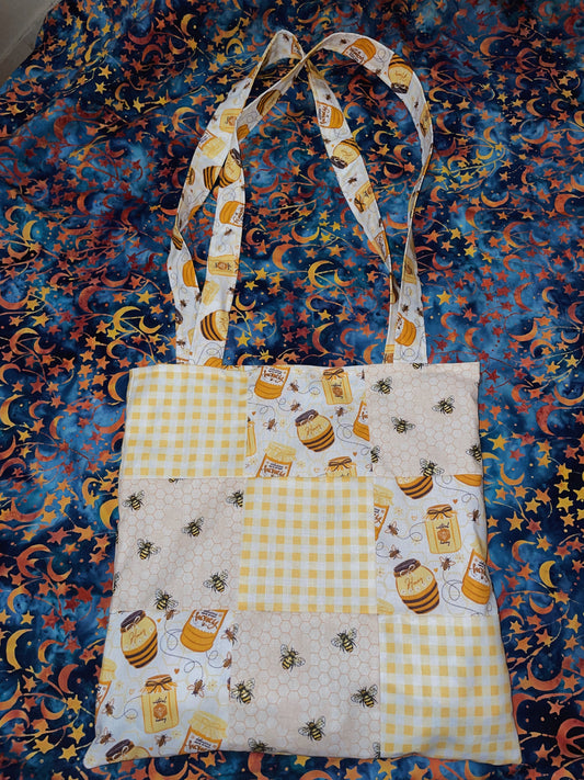sweet honeybees reversible patchwork tote bag