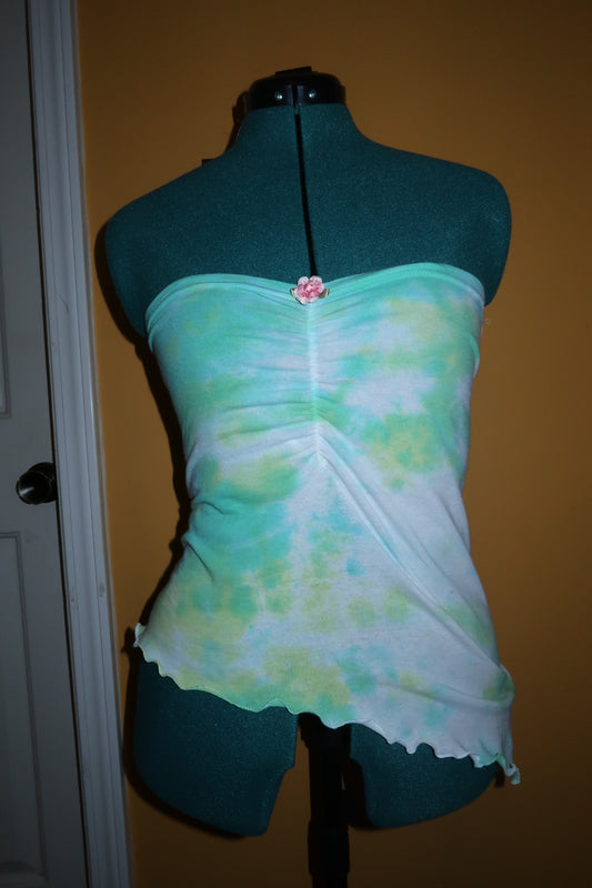 tie dye tube top w/ asymmetrical hem