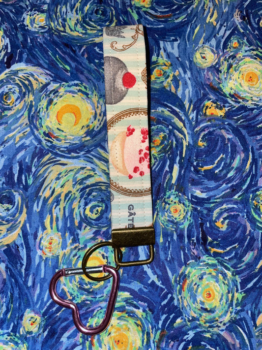 french desserts keychain fob + heart carabiner (recycled piece!)