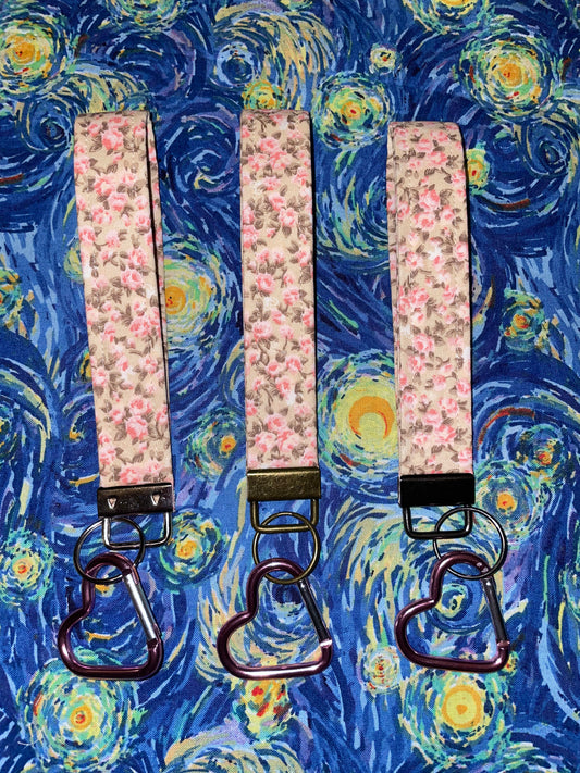 teacup flowers keychain fob + heart carabiner