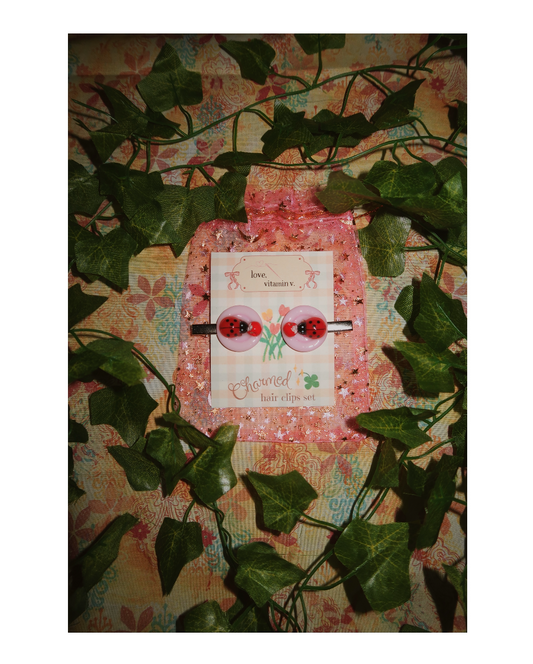 "a snack for a ladybug" hairclips (in pink!)